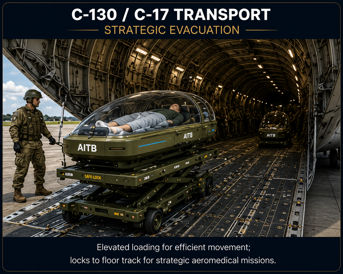 Military AITB loading into C-130 or C-17 transport aircraft