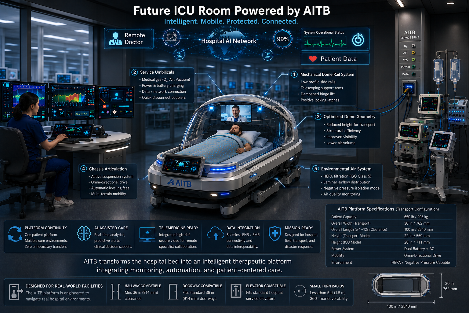AITB native ICU room architecture and engineered facility deployment